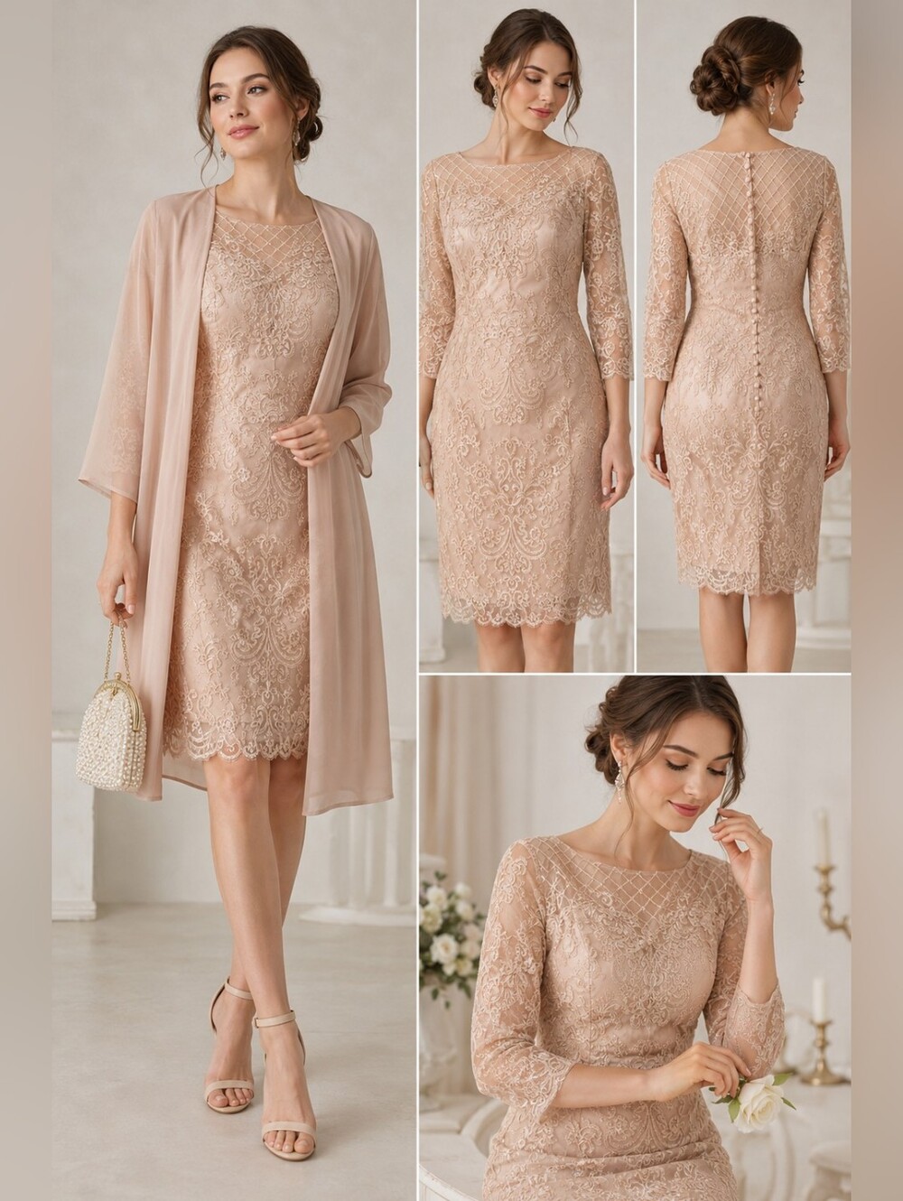 NWT Champagne/Blush Lace Formal Dress & Chiffon Jacket Set Size 16